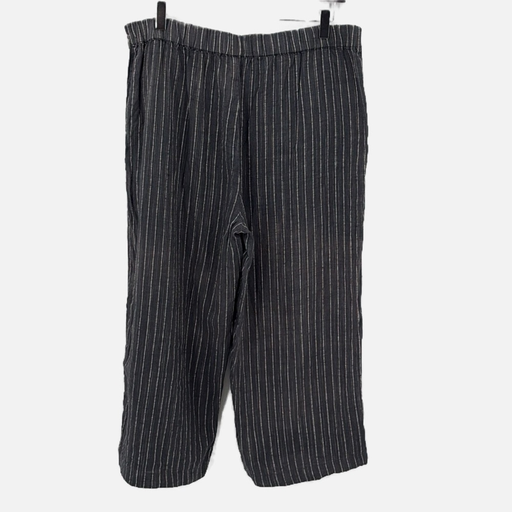 Eileen Fisher Organic Linen Striped Wide Leg Crop Pants in Charcoal - Medium - Picture 3 of 5